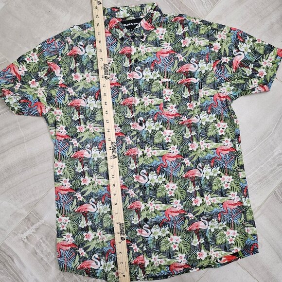 MOLOKAI Surf Hawaiian Shirt Men's Tropical Flamingo Print Button-Down Cotton L - Picture 4 of 10